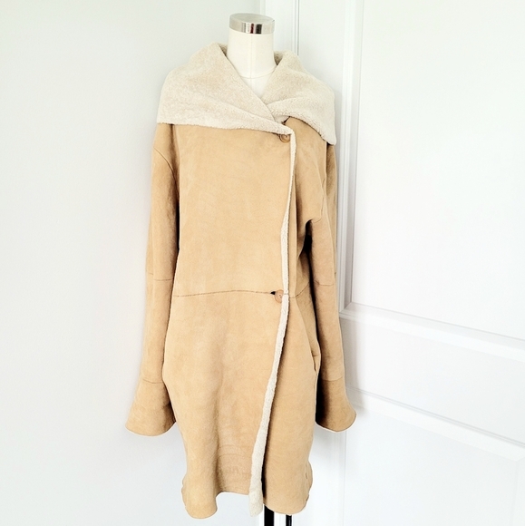Sawyer of Napa Jackets & Blazers - Vintage Sawyer of Napa Camel Hooded Shearling Fur Coat RARE Luxury Travel Winter